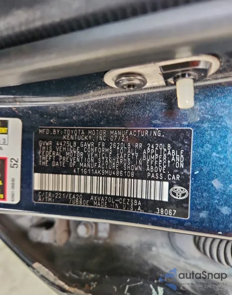 2021 Toyota Camry Se from USA, damaged, VIN 4T1G11AK9MU486108